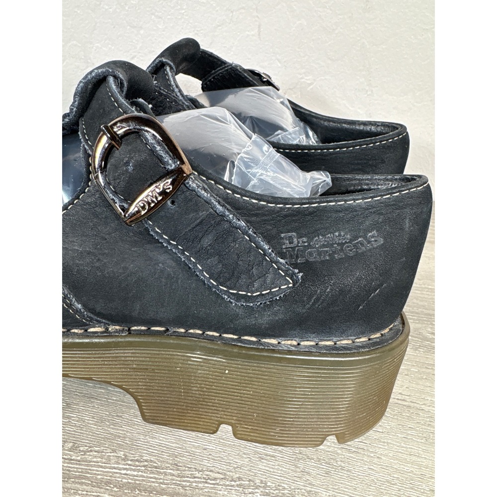 Dr. Martens England Black Nubuck / Suede Mary Jane T-Strap Cutout Shoes Vintage - Picture 2 of 10